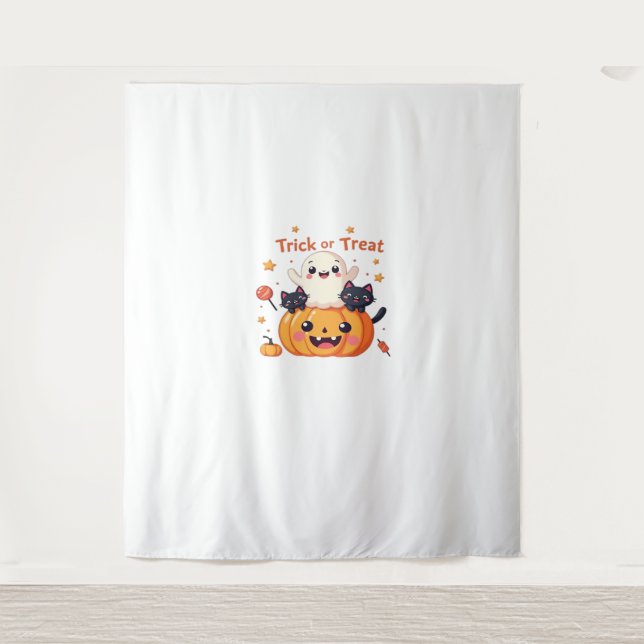 Cute Halloween - Kawaii Ghost and Black Cats Class Tapestry (Front)