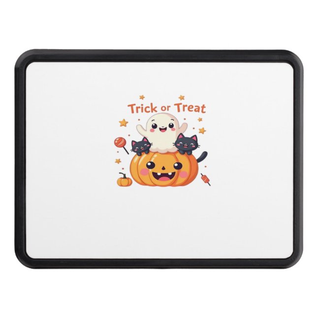 Cute Halloween - Kawaii Ghost and Black Cats Class Trailer Hitch Cover (Front)