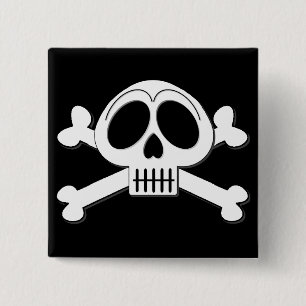Cute Halloween Kawaii Goth Skull and Crossbones 2 Inch Square Button