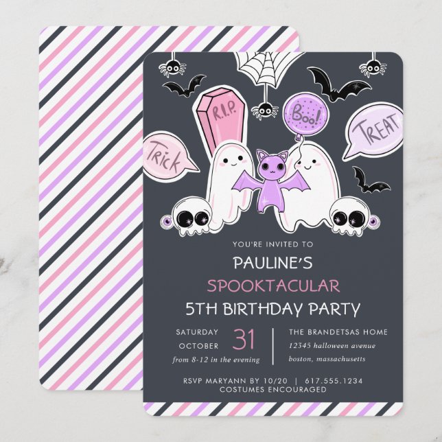 Cute Halloween Kid Girl Birthday Party Invitation (Front/Back)