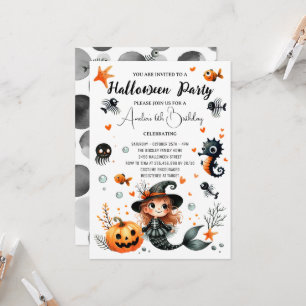 Cute Halloween Kids Birthday Spooky Mermaid Fun Invitation