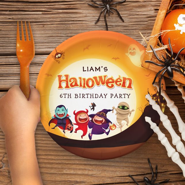 Cute Halloween Kids Orange Birthday Party Paper Plate (Creator Uploaded)