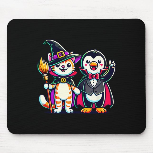 Cute Halloween Kids Penguin Vampire Cat Witch Funn Mouse Pad (Front)