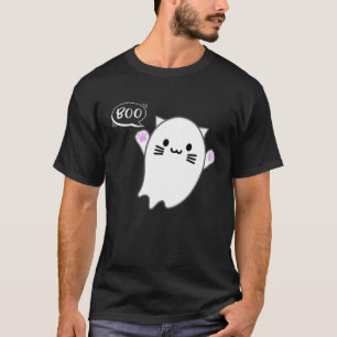 Cute Halloween Kitten Cat Flying Ghost Boo Costume T-Shirt