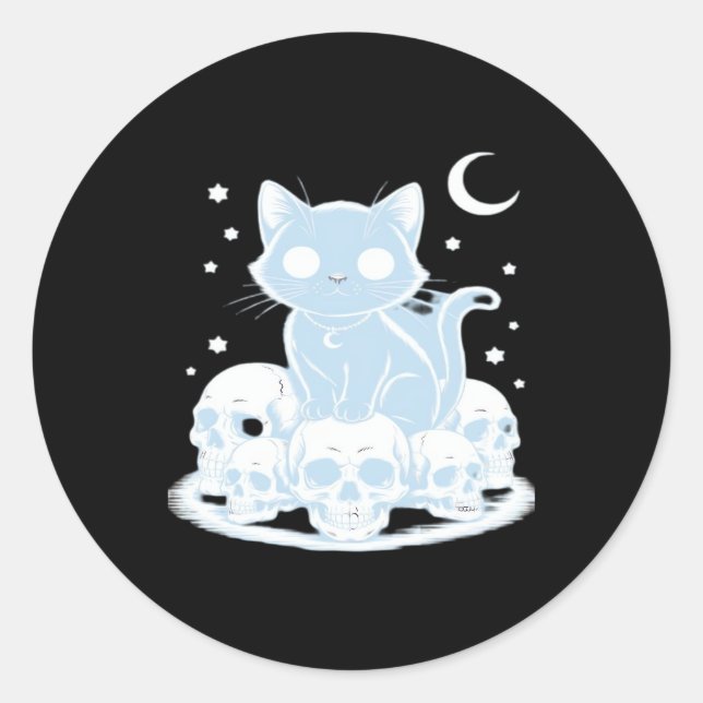 Cute Halloween Kitten Cat Gothic Aesthetic Essenti Classic Round Sticker (Front)