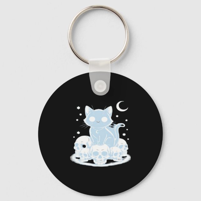 Cute Halloween Kitten Cat Gothic Aesthetic Essenti Keychain (Front)
