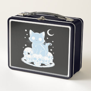 Cute Halloween Kitten Cat Gothic Aesthetic Essenti Metal Lunch Box