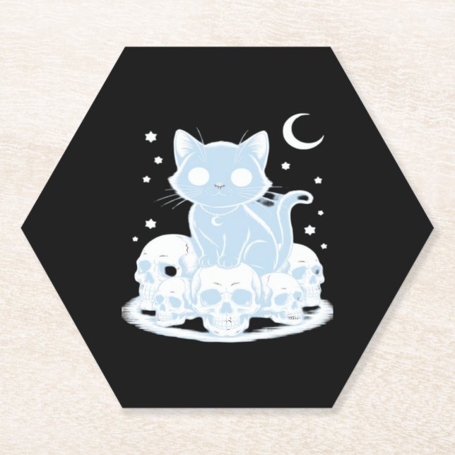 Cute Halloween Kitten Cat Gothic Aesthetic Essenti Paper Coaster (Front)