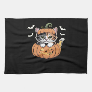 Cute Halloween Kitten in a Pumpkin Classic T-Shirt Kitchen Towel