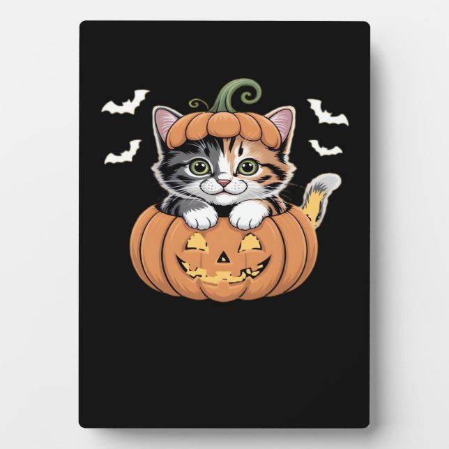 Cute Halloween Kitten in a Pumpkin Classic T-Shirt Plaque (Front)