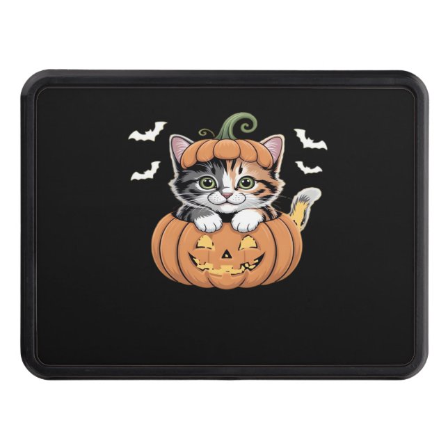 Cute Halloween Kitten in a Pumpkin Classic T-Shirt Trailer Hitch Cover (Front)