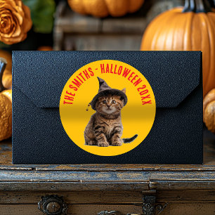 Cute Halloween Kitten In Witch Hat Party Favour Classic Round Sticker