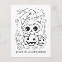 Cute Halloween Kitty Colour Your Own