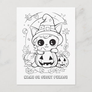 Cute Halloween Kitty Colour Your Own Postcard