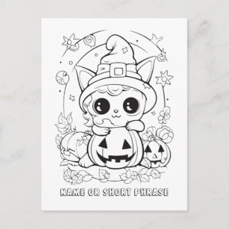 Cute Halloween Kitty Colour Your Own Postcard