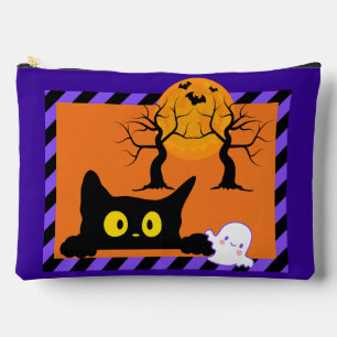 Cute Halloween Kitty & Ghost Purple and Orange Accessory Pouch
