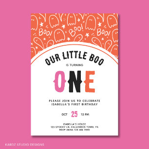 Cute Halloween Little Boo Girl First Birthday Invitation