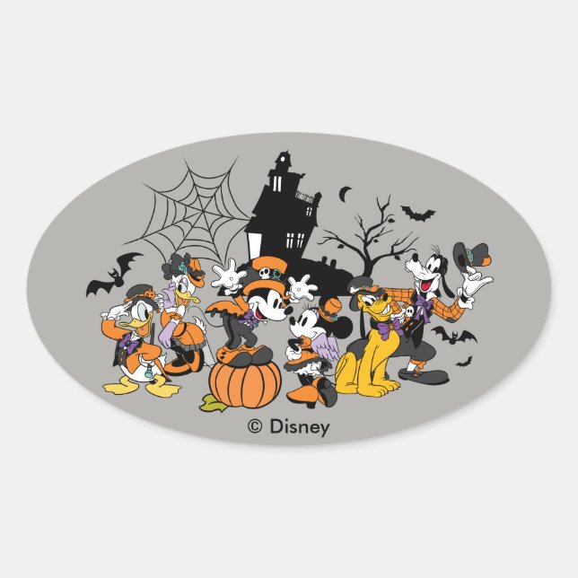 Cute Halloween Mickey and Friends Oval Sticker (Front)