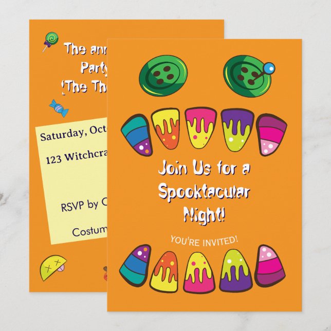 Cute Halloween Monster Face Candy Corn  Invitation (Front/Back)