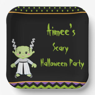 Cute Halloween Monster Girl Halloween Party Paper Plate