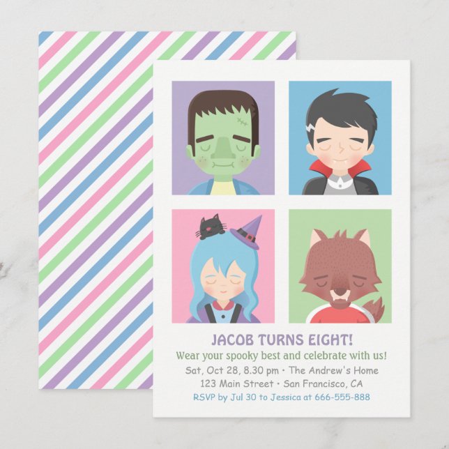 Cute Halloween Monster Kids Party Invitations (Front/Back)