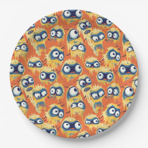 Cute Halloween Monster Yellow Orange Paper Plate