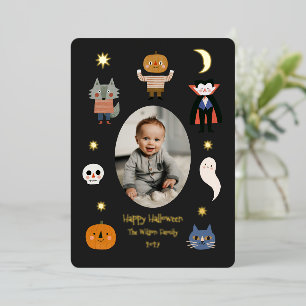 Cute Halloween Monsters Baby Family Photo Foil Holiday Card
