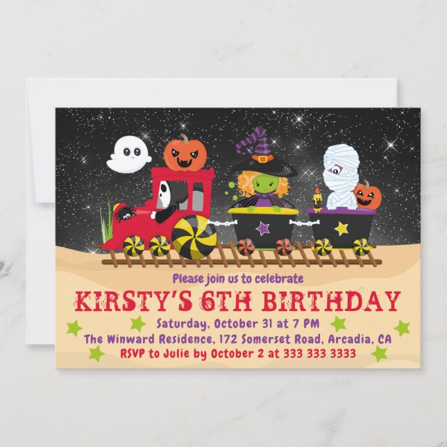 Cute Halloween Monsters Train Birthday Invitation (Front)