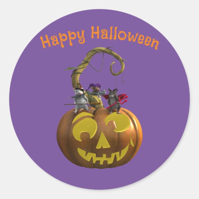 Cute Halloween Mouse Trio Classic Round Sticker (Front)