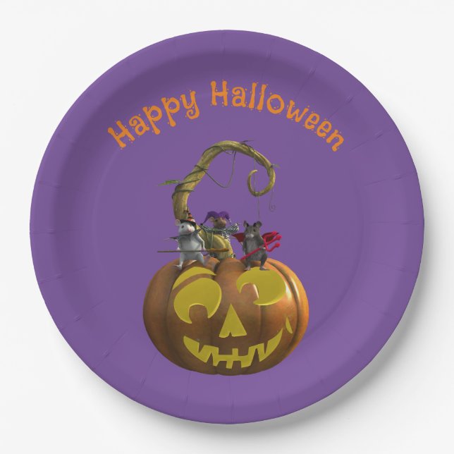 Cute Halloween Mouse Trio Paper Plate (Front)