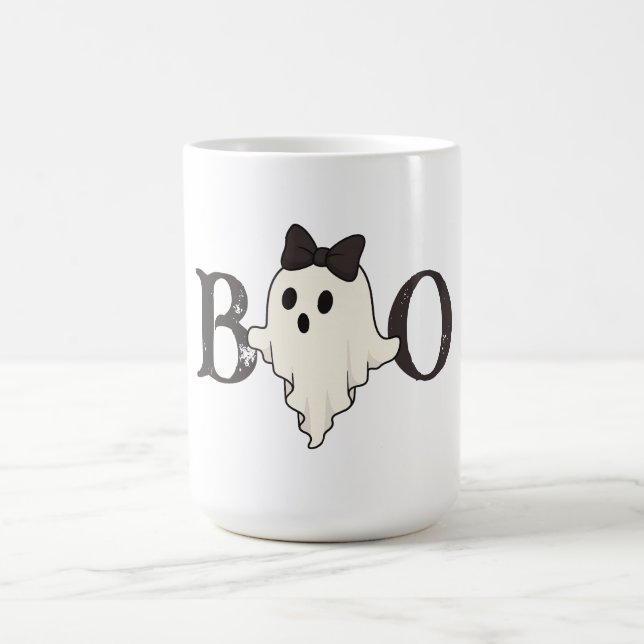 Cute Halloween Mug - "Boo" Ghost avec Bow (Centre)