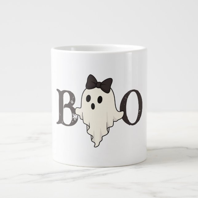 Cute Halloween Mug - "Boo" Ghost avec Bow (Devant)