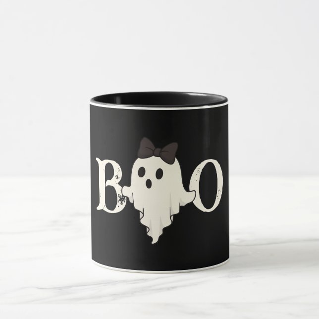 Cute Halloween Mug – "Boo" Ghost with Bow (Center)