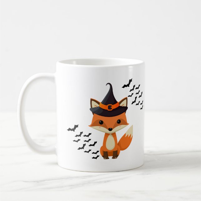 Cute Halloween Mug with Fox and Witch Hat, Fun Cup (Left)