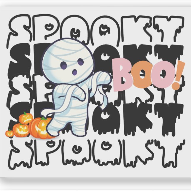 Cute Halloween Mummy "Spooky Boo" Vinyl Sticker (Front)