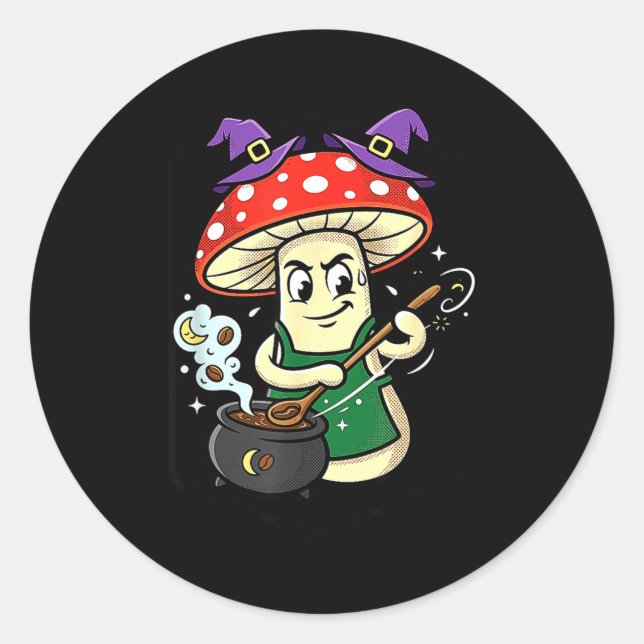 Cute halloween mushroom witch hat cauldron magic  classic round sticker (Front)