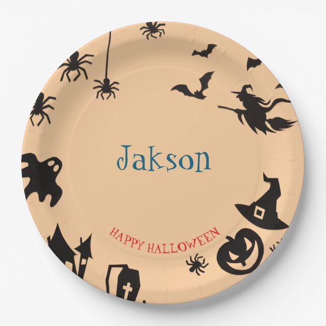 Cute Halloween Name Paper Plates – Personalized  (Front)