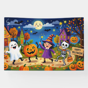 Cute Halloween Neighbourhood Party Ghosts Witches Banner