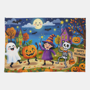 Cute Halloween Neighbourhood Party Ghosts Witches Kitchen Towel