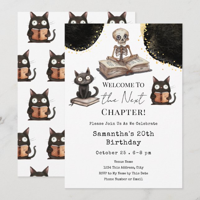 Cute Halloween Next Chapter 20th Adult Birthday Invitation (Front/Back)