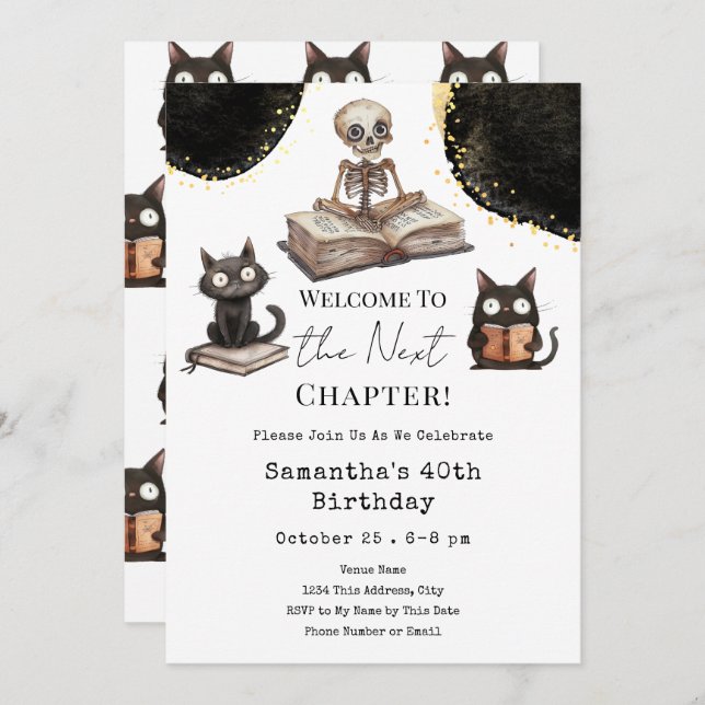 Cute Halloween Next Chapter 40th Adult Birthday Invitation (Front/Back)