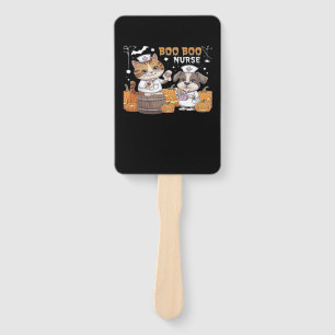 Cute Halloween Nurse Cat and Dog with Pumpkins Cla Hand Fan