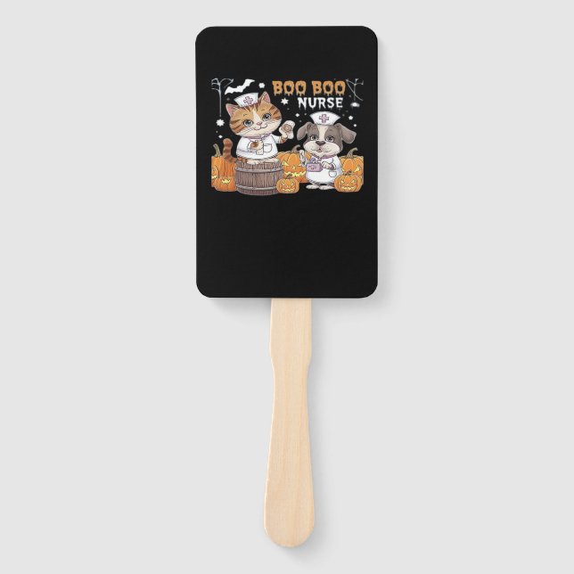 Cute Halloween Nurse Cat and Dog with Pumpkins Cla Hand Fan (Front)