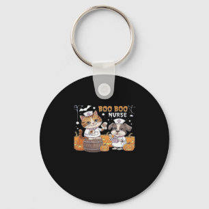 Cute Halloween Nurse Cat and Dog with Pumpkins Cla Keychain