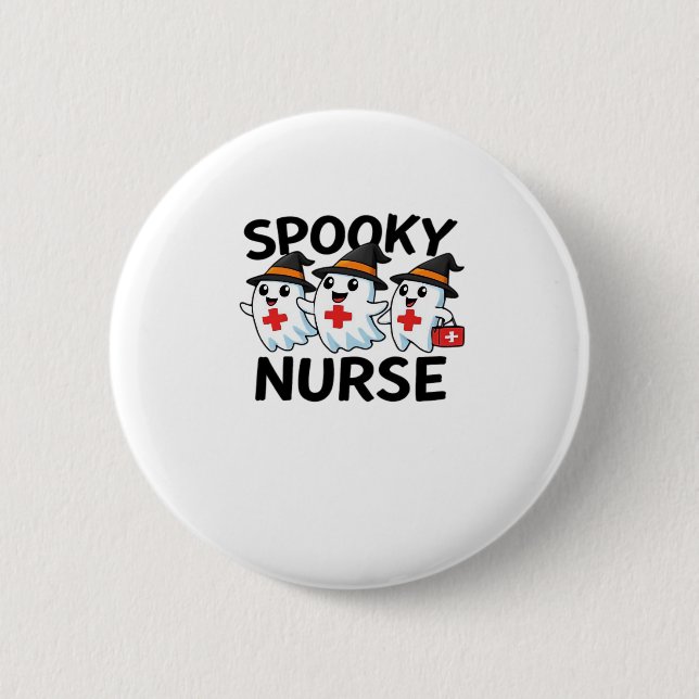 Cute Halloween Nurse Ghosts Cartoon Classic T-Shir 2 Inch Round Button (Front)