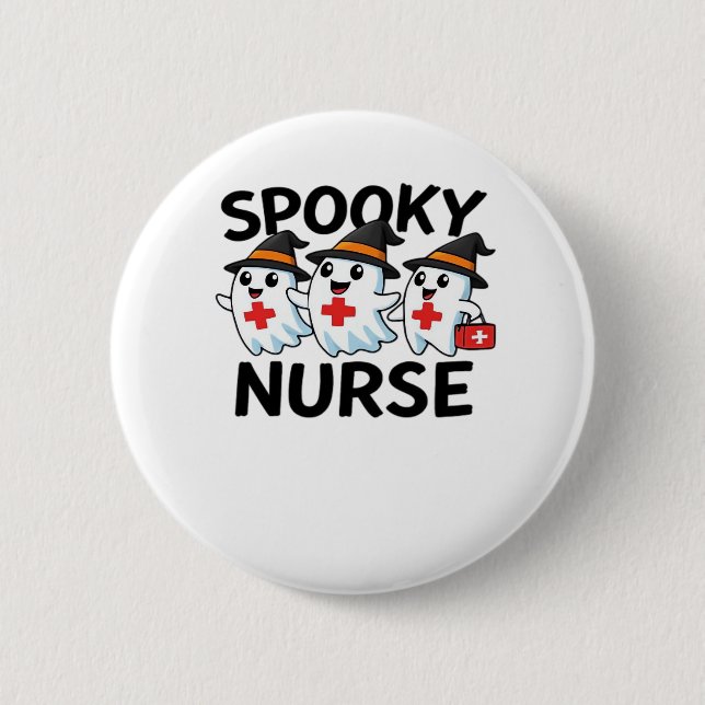 Cute Halloween Nurse Ghosts Cartoon Classic T-Shir 2 Inch Round Button (Front)