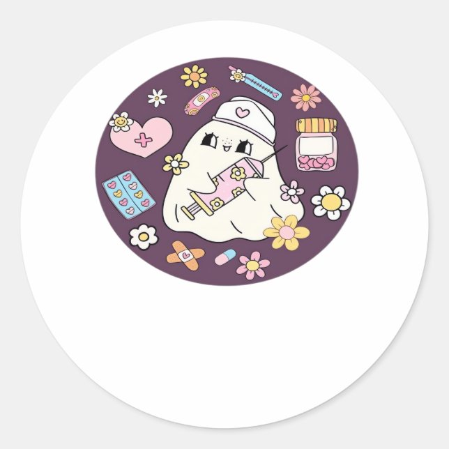 Cute Halloween Nurse Oversized T-Shirt Classic Round Sticker (Front)