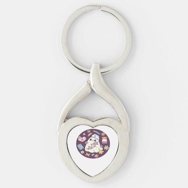 Cute Halloween Nurse Oversized T-Shirt Keychain (Front)
