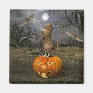 Cute Halloween Orange Cat Batting Bats Magnet