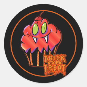 Cute Halloween Orange Vampire Cupcake Stickers